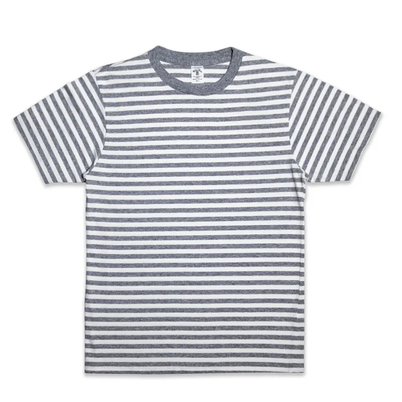 Narrow Stripe S/S C/N Tee / White/H.Grey sold by Velva Sheen