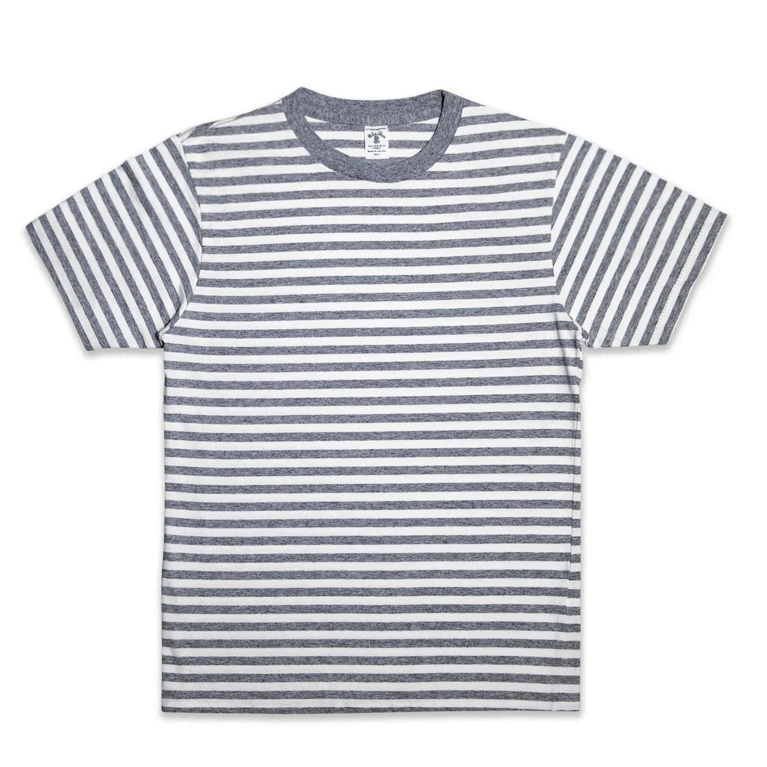 Narrow Stripe S/S C/N Tee / White/H.Grey sold by Velva Sheen