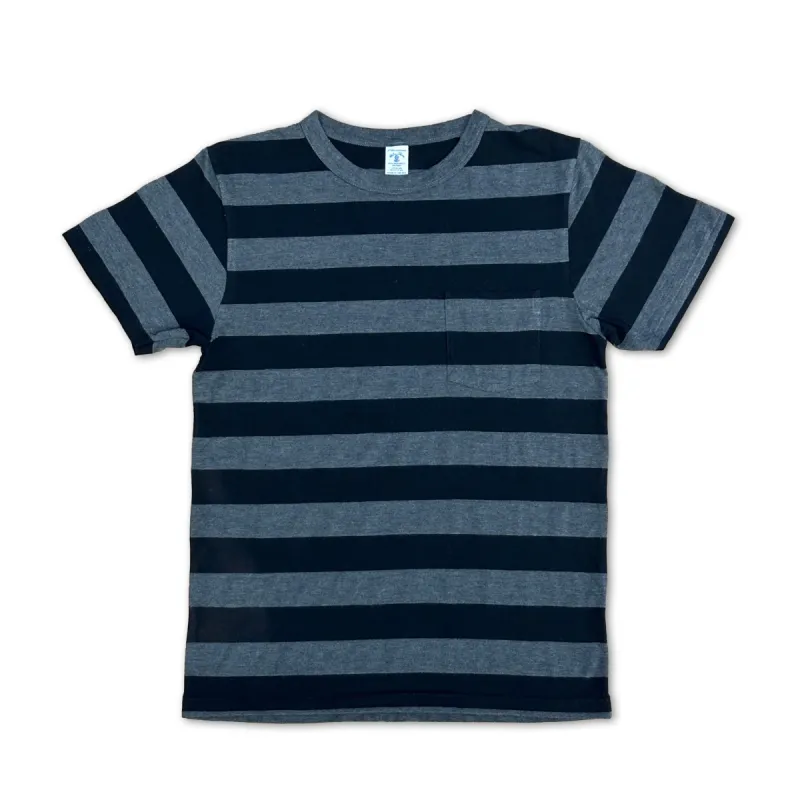 Big Stripe S/S C/N Tee w/PKT / Black/Charcoal made by Velva Sheen