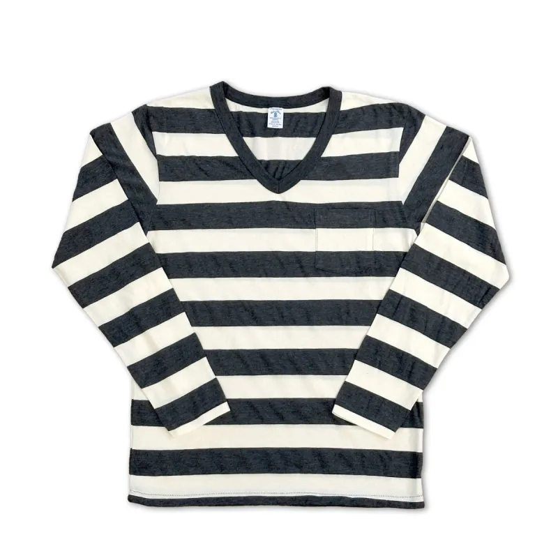 Big Stripe L/S V/N Tee w/PKT / O.White/Charcoal sold by Velva Sheen