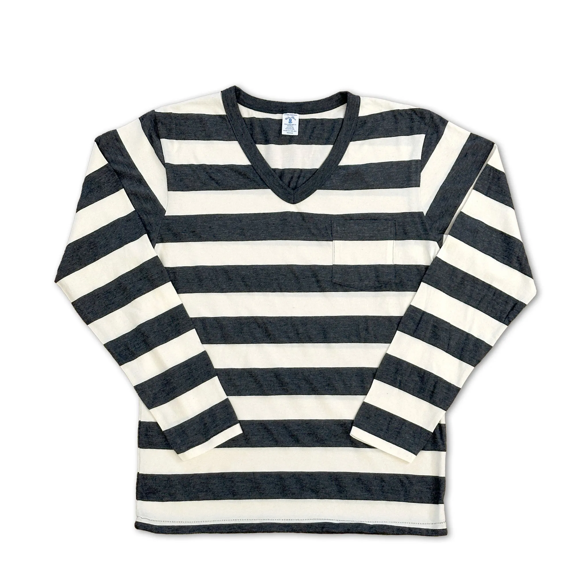 Big Stripe L/S V/N Tee w/PKT / O.White/Charcoal sold by Velva Sheen