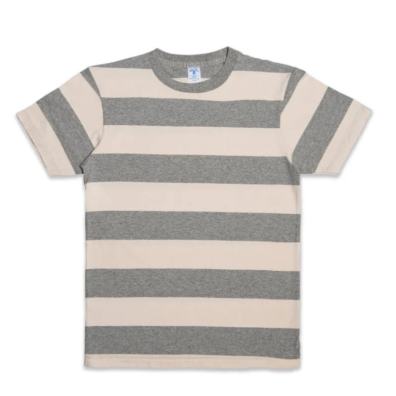 Wide Stripe S/S C/N Tee / Oatmeal/H.Grey sold by Velva Sheen