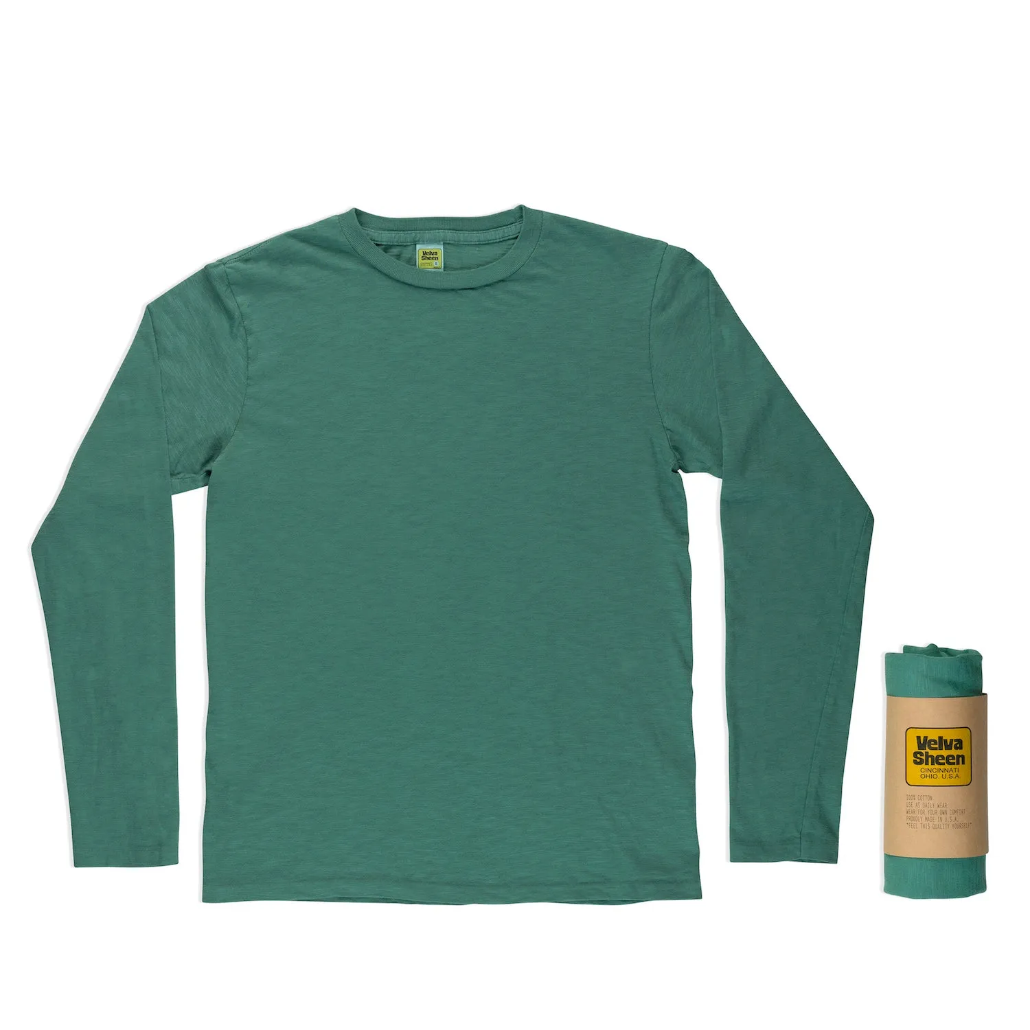 Rolled Long sleeve Crew neck Tee / Foggy Green sold by Velva Sheen