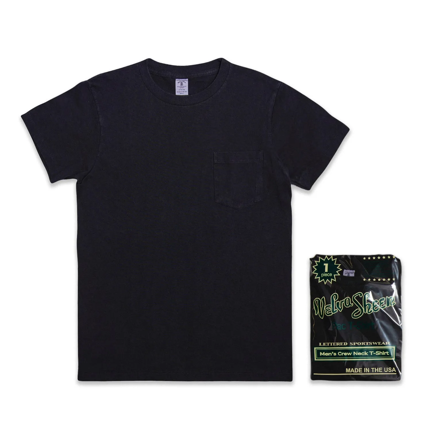 Indigo 1 Pac Short sleeve Crew neck Tee w/pocket / Black Indigo sold by Velva Sheen