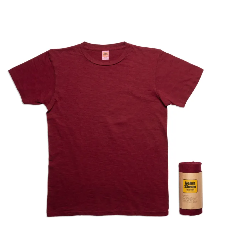 Rolled Short sleeve Crew neck Tee / Burgundy sold by Velva Sheen
