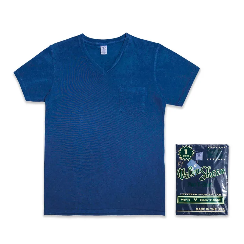 Indigo 1 Pac Short sleeve V neck Tee w/pocket / Blue Indigo made by Velva Sheen