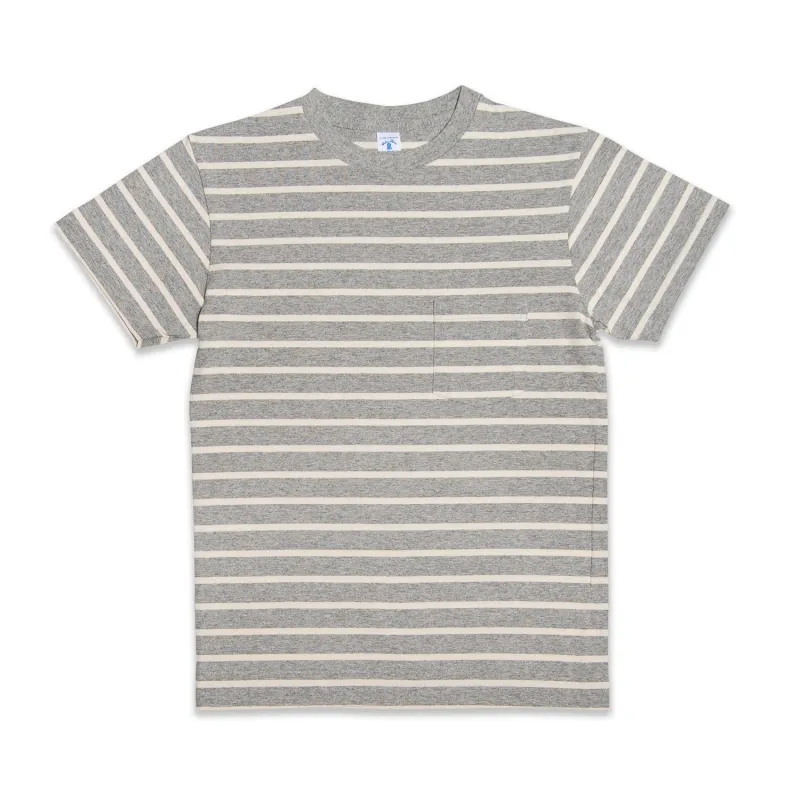 Uneven Stripe S/S C/N Tee w/Pkt / H.Grey/Oatmeal sold by Velva Sheen