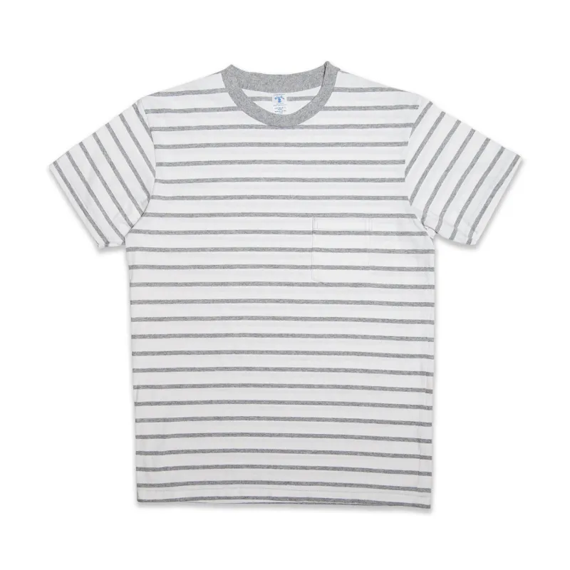 Uneven Stripe S/S C/N Tee w/Pkt / White/H.Grey sold by Velva Sheen