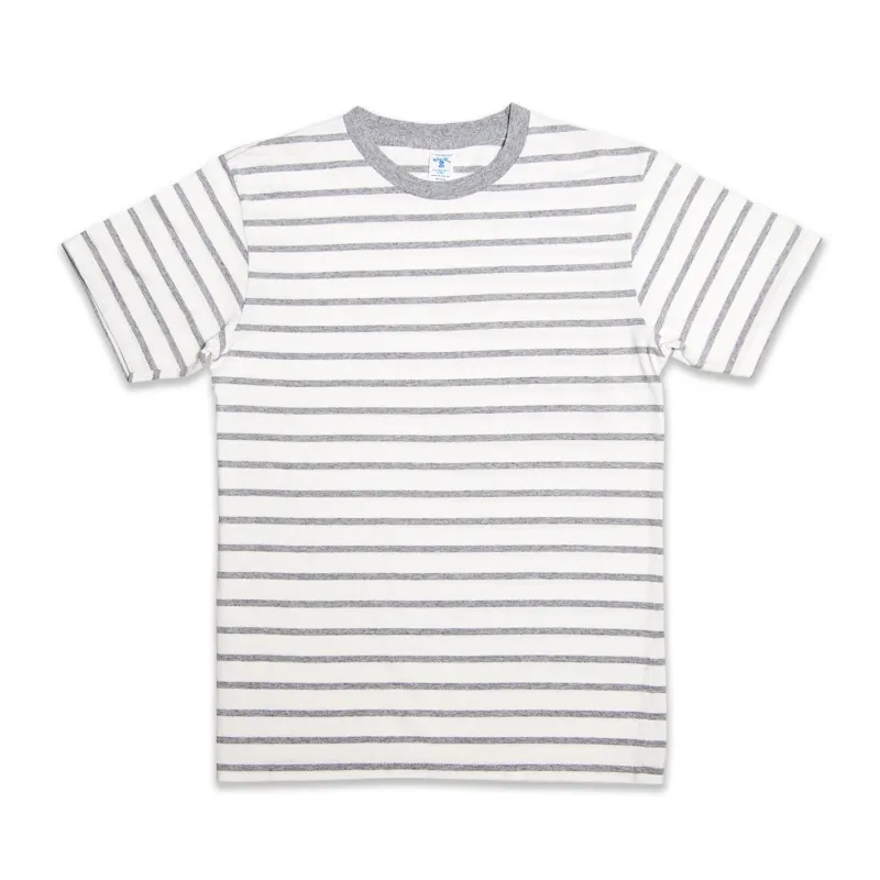 Uneven Stripe S/S C/N Tee / White/H.Grey sold by Velva Sheen