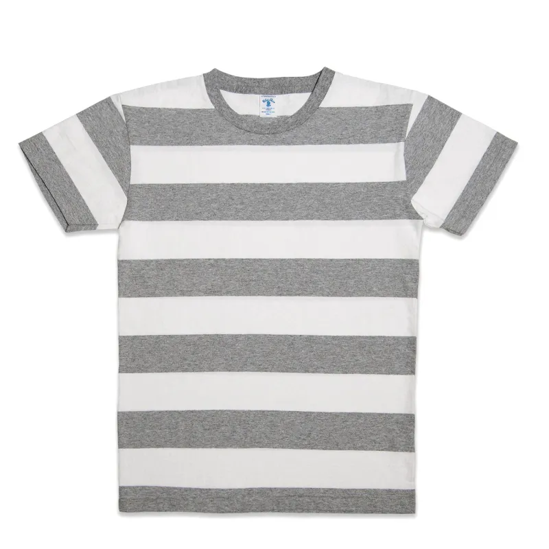 Wide Stripe S/S C/N Tee / White/H.Grey sold by Velva Sheen