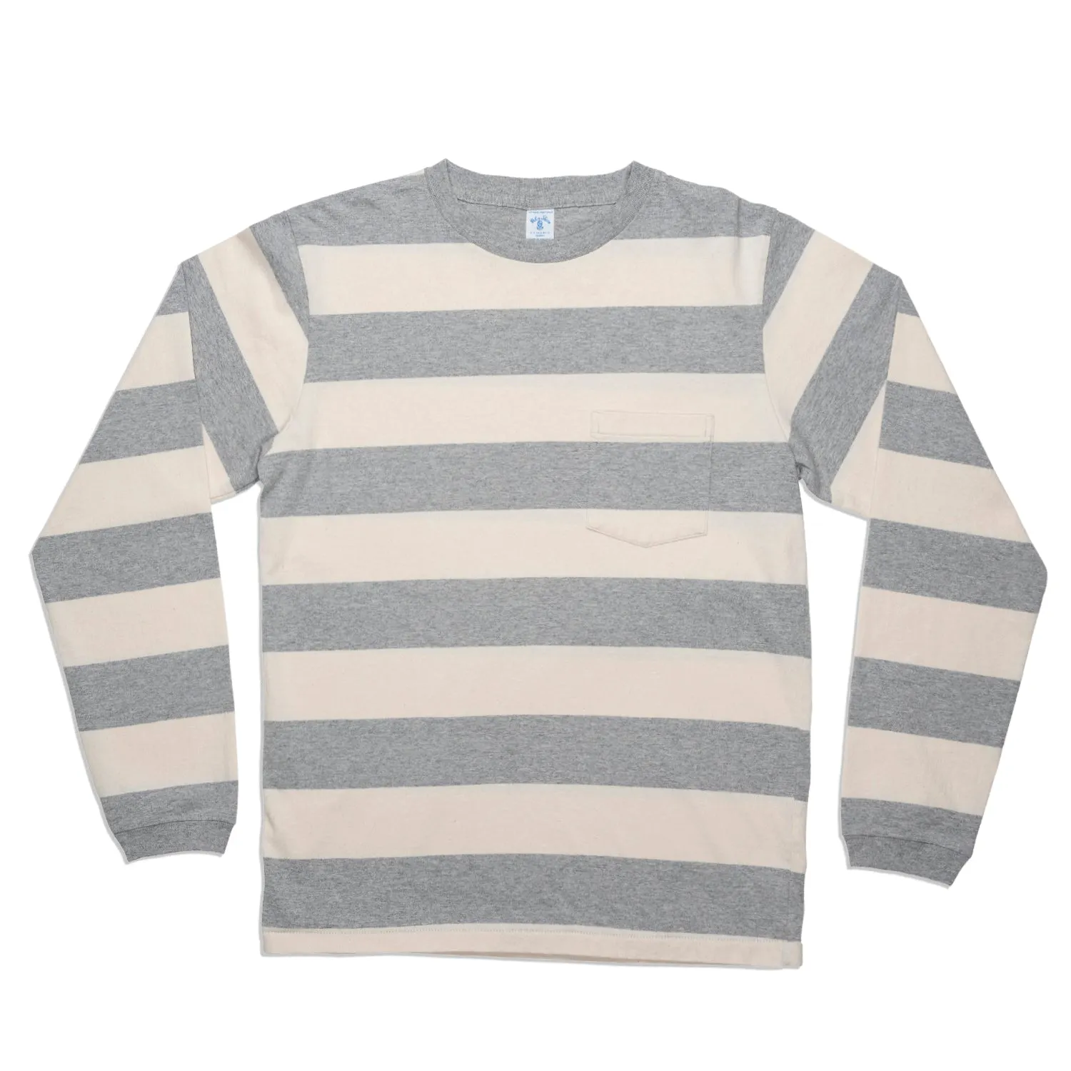 Wide Stripe L/S C/N Tee w/Pkt / Oatmeal/H.Grey sold by Velva Sheen