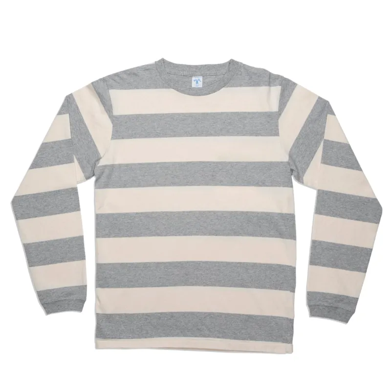 Wide Stripe L/S C/N Tee / H.Grey/Oatmeal sold by Velva Sheen