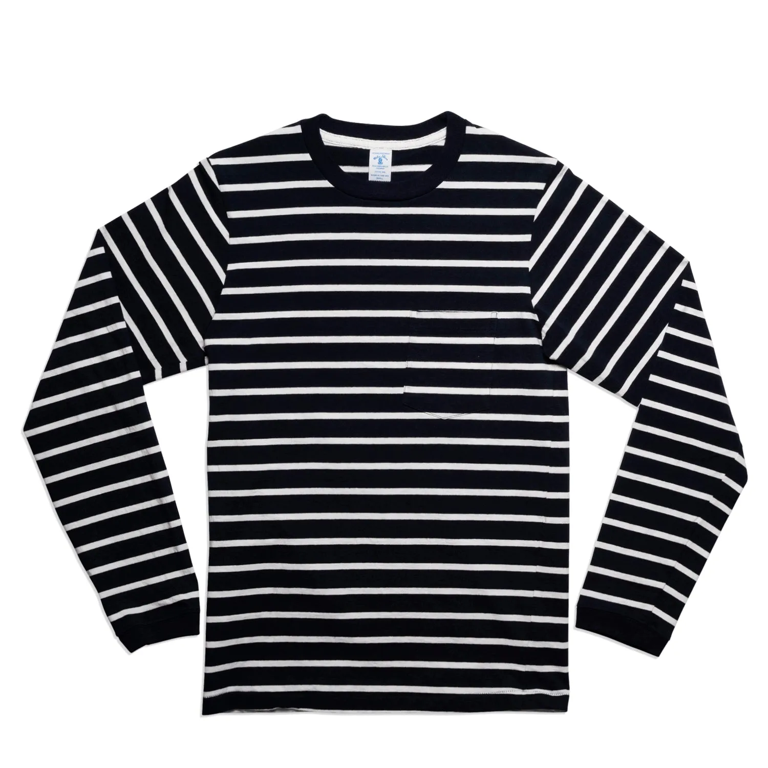 Uneven Stripe L/S C/N Tee w/Pkt / Navy/White sold by Velva Sheen