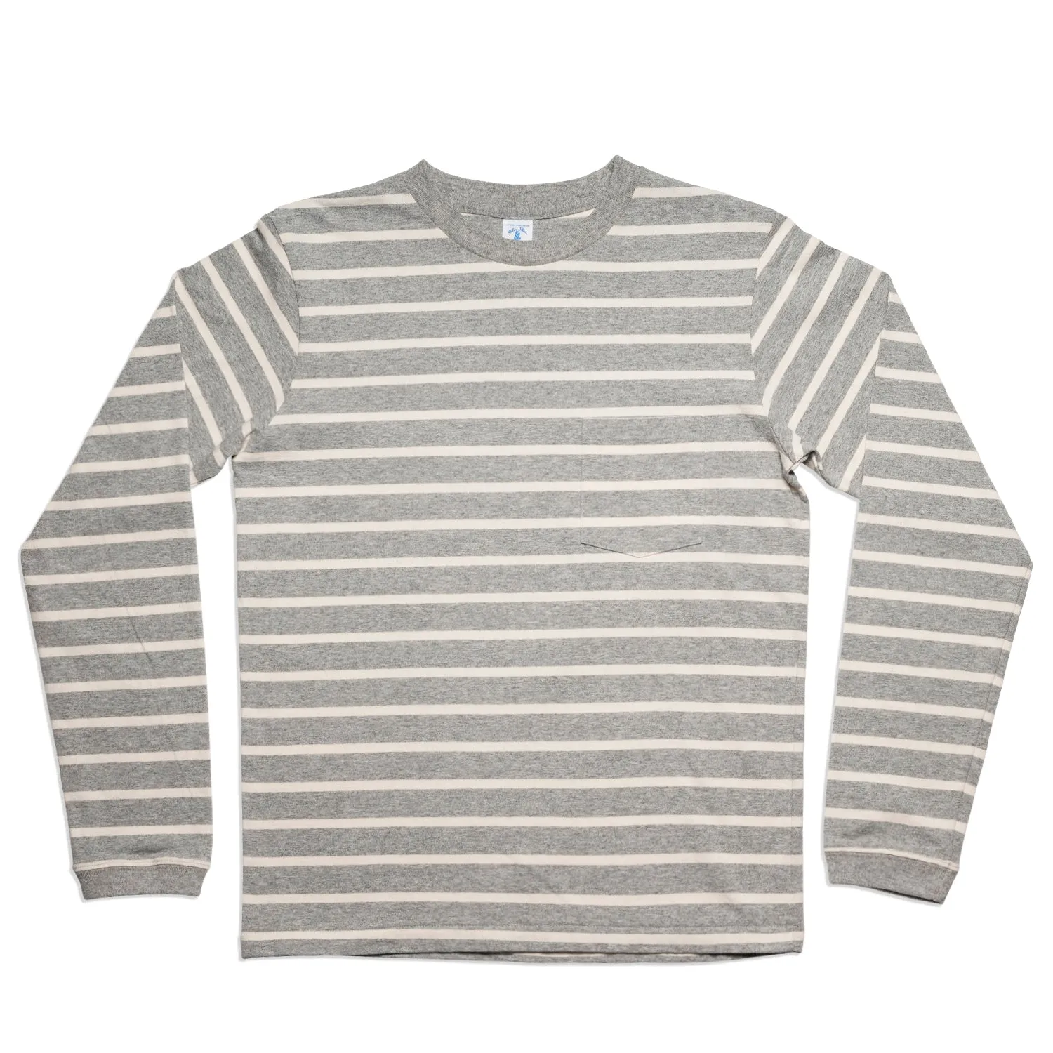 Uneven Stripe L/S C/N Tee w/Pkt / H.Grey/Oatmeal sold by Velva Sheen