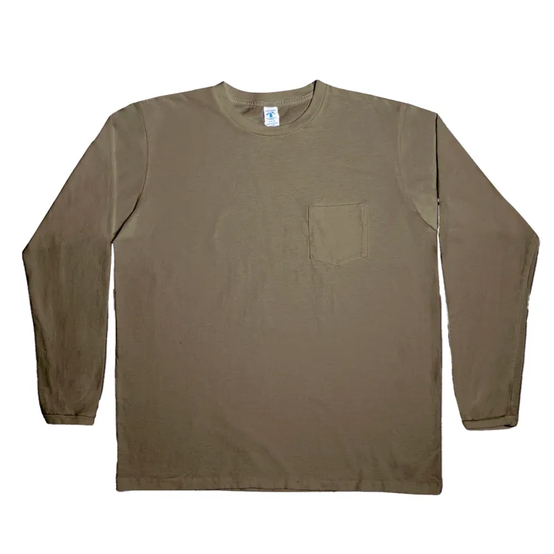 Long sleeve Crew neck Tee w/pocket / Olive Drab sold by Velva Sheen
