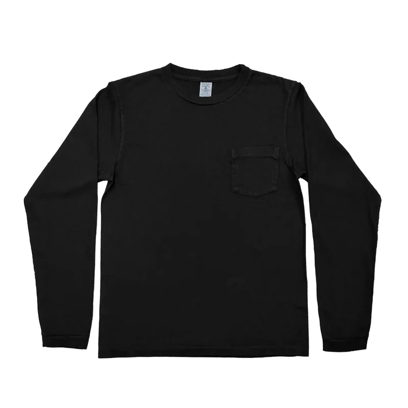 Long sleeve Crew neck Tee w/pocket / Jet Black made by Velva Sheen