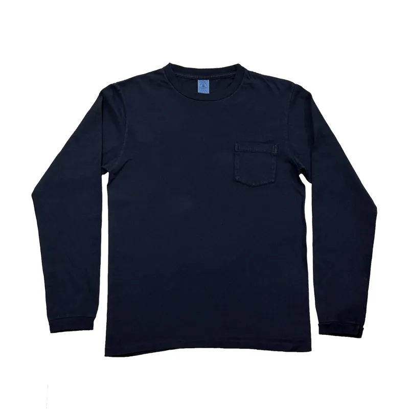 Long sleeve Crew neck Tee w/pocket / Velva Navy sold by Velva Sheen