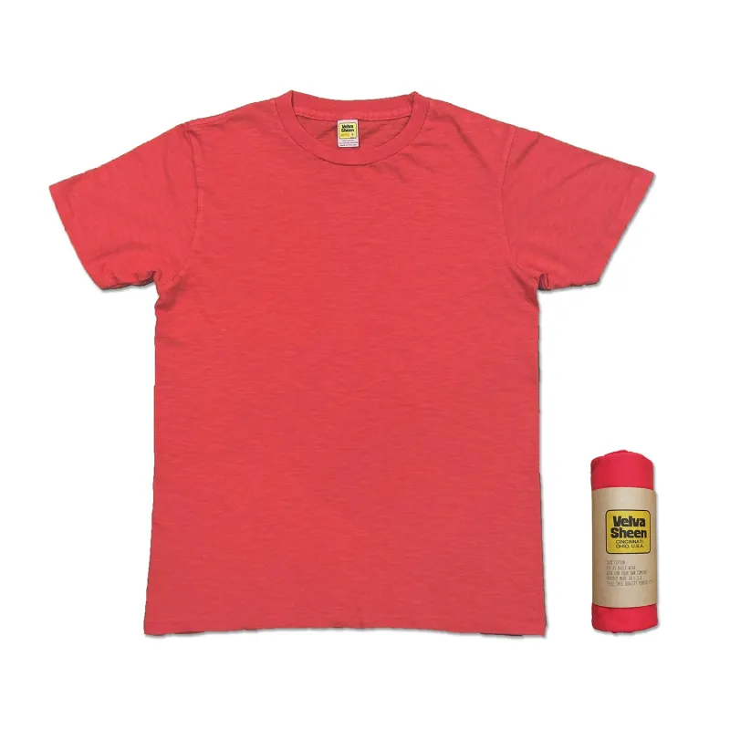 Rolled Short sleeve Crew neck Tee / Foggy Red made by Velva Sheen