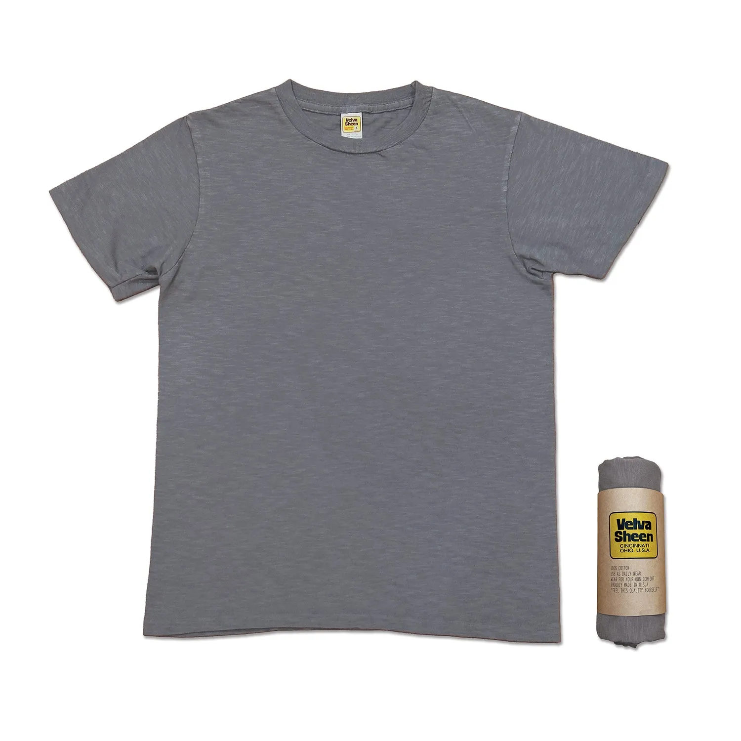 Rolled Short sleeve Crew neck Tee / Gunmetal sold by Velva Sheen