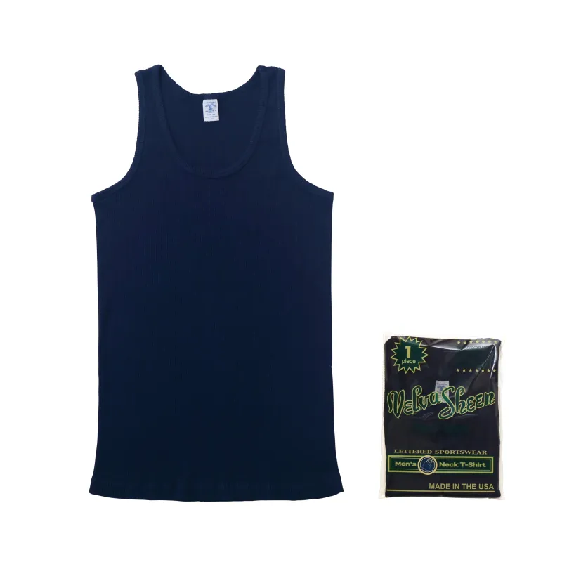 Classic 1 Pac Ribbed Tank /Navy made by Velva Sheen