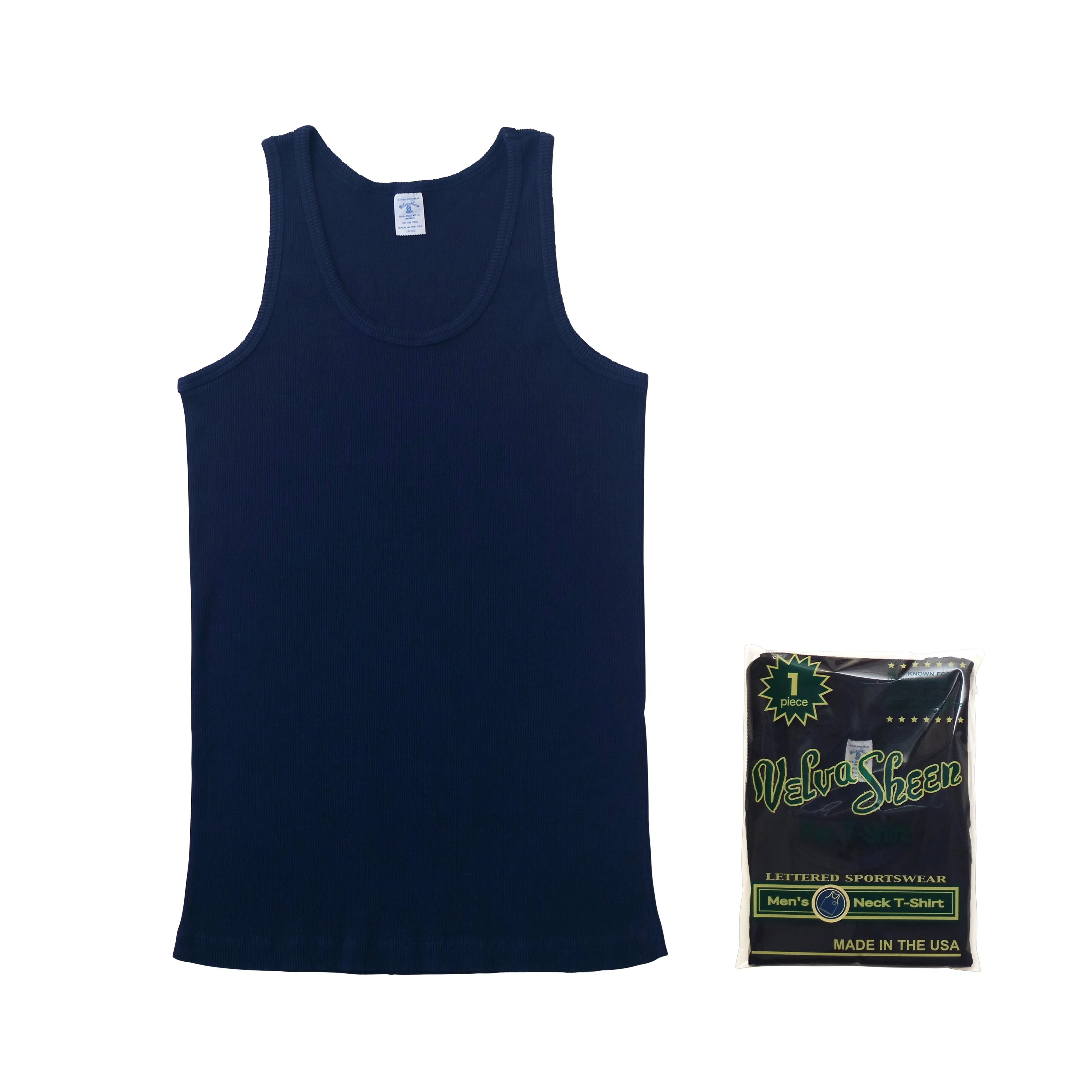 Classic 1 Pac Ribbed Tank /Navy sold by Velva Sheen