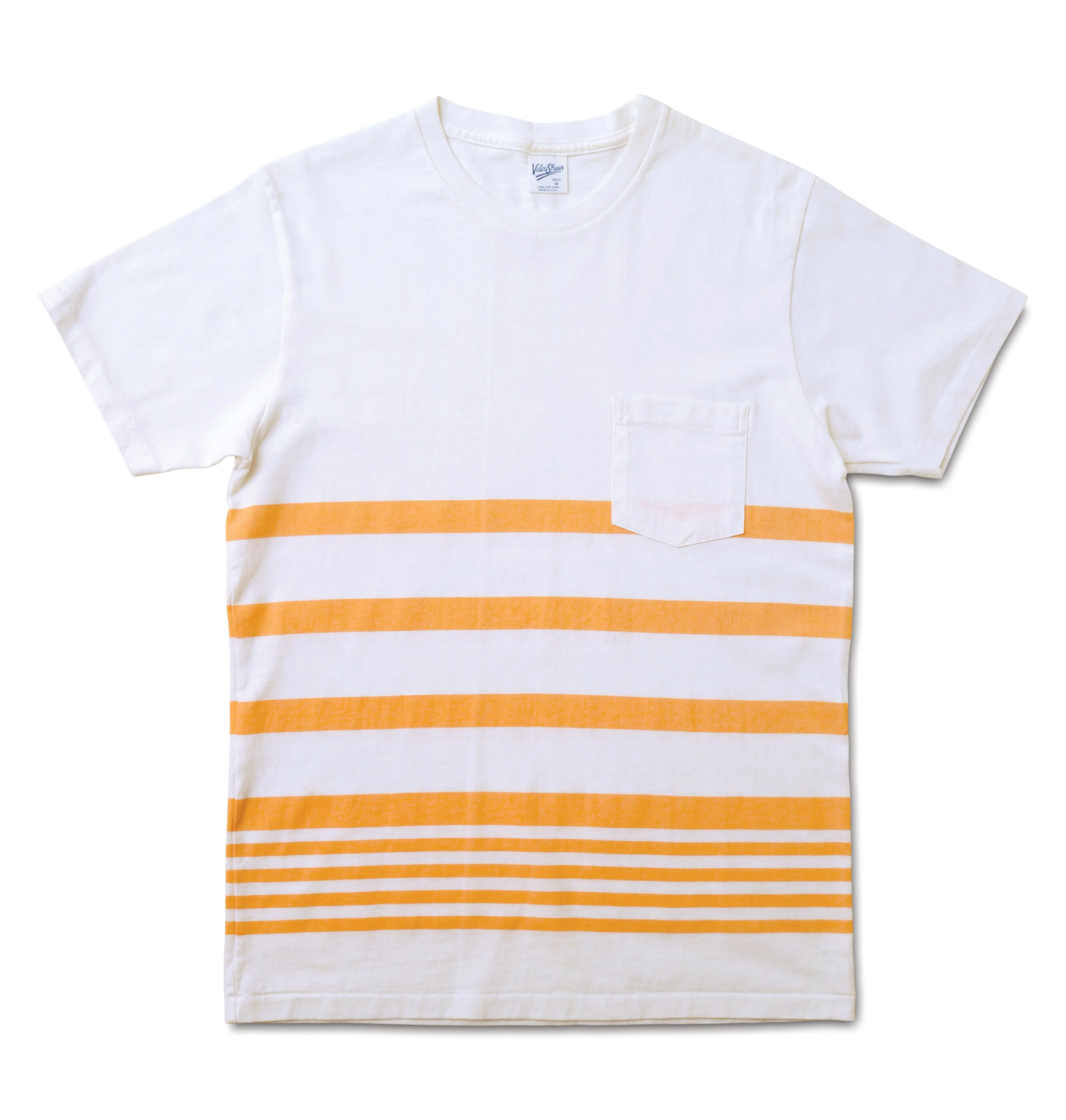 Narrow Wave Stripe Tee / White/Orange sold by Velva Sheen
