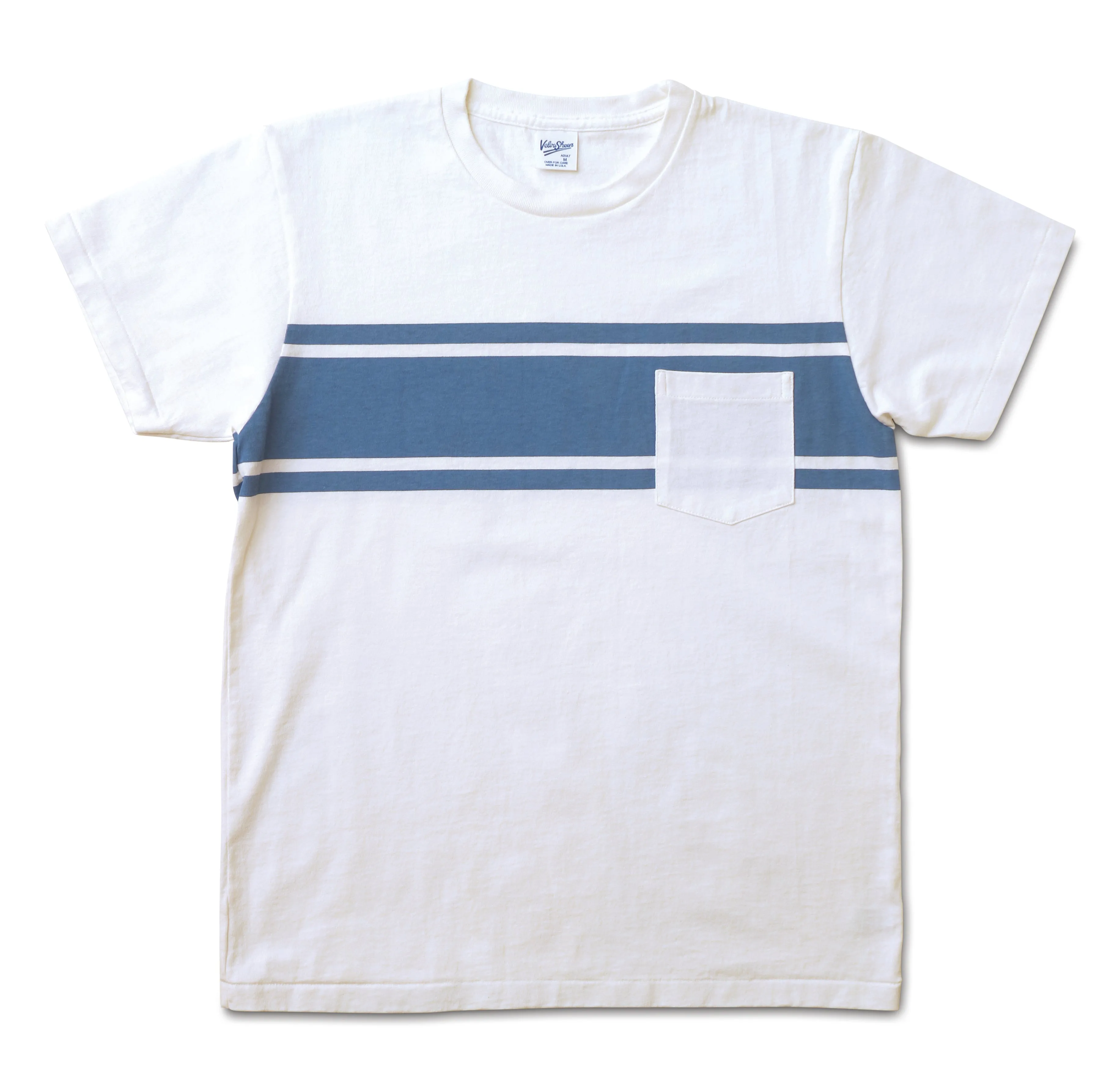 College Stripe Tee / White/Light Blue sold by Velva Sheen