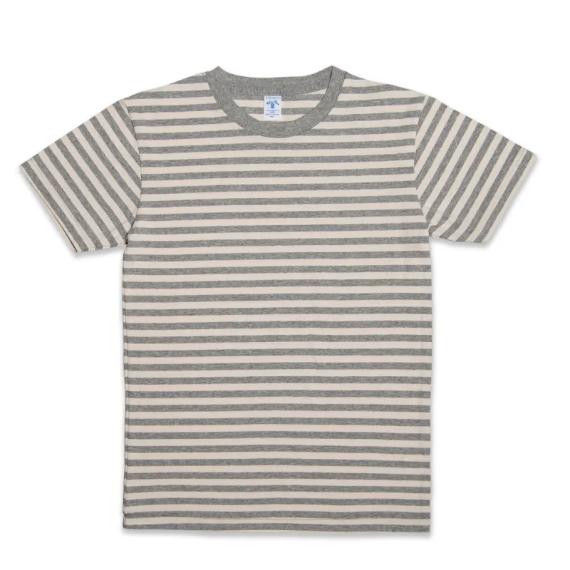 Narrow Stripe S/S C/N Tee / Oatmeal/H.Grey sold by Velva Sheen