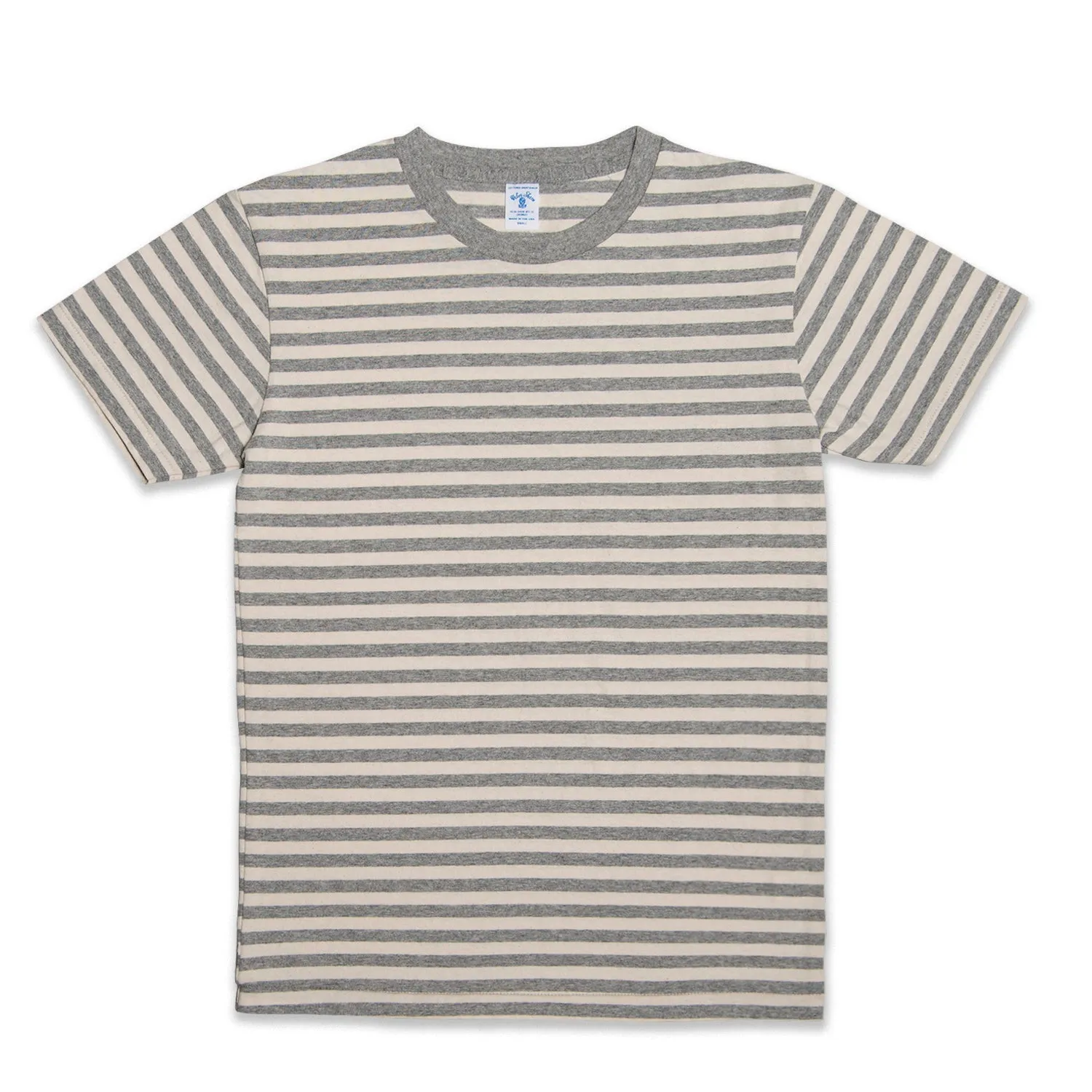Narrow Stripe S/S C/N Tee / Oatmeal/H.Grey sold by Velva Sheen
