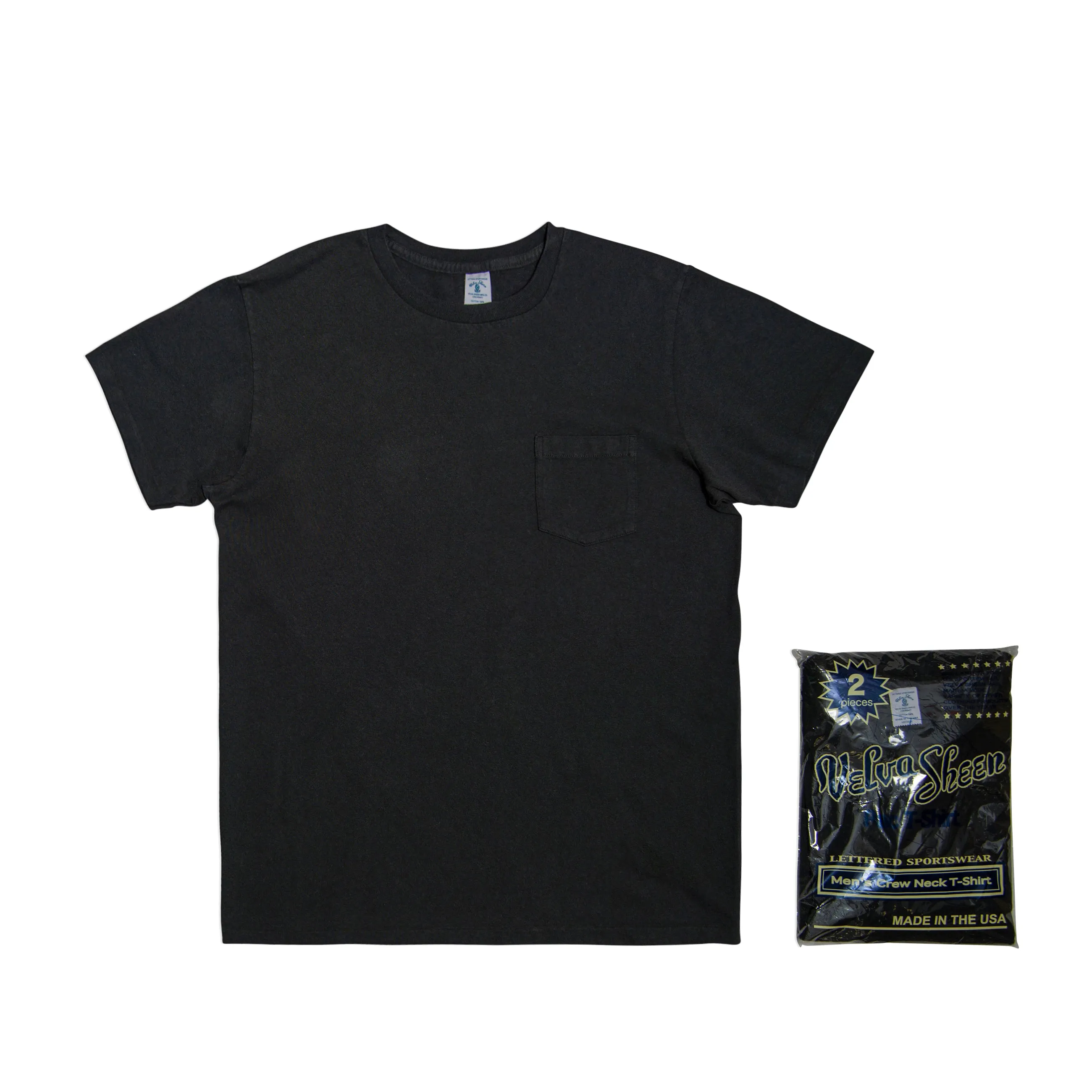 Short sleeve Crew neck Tee w/pocket (2 Shirts Pac) / Black sold by Velva Sheen