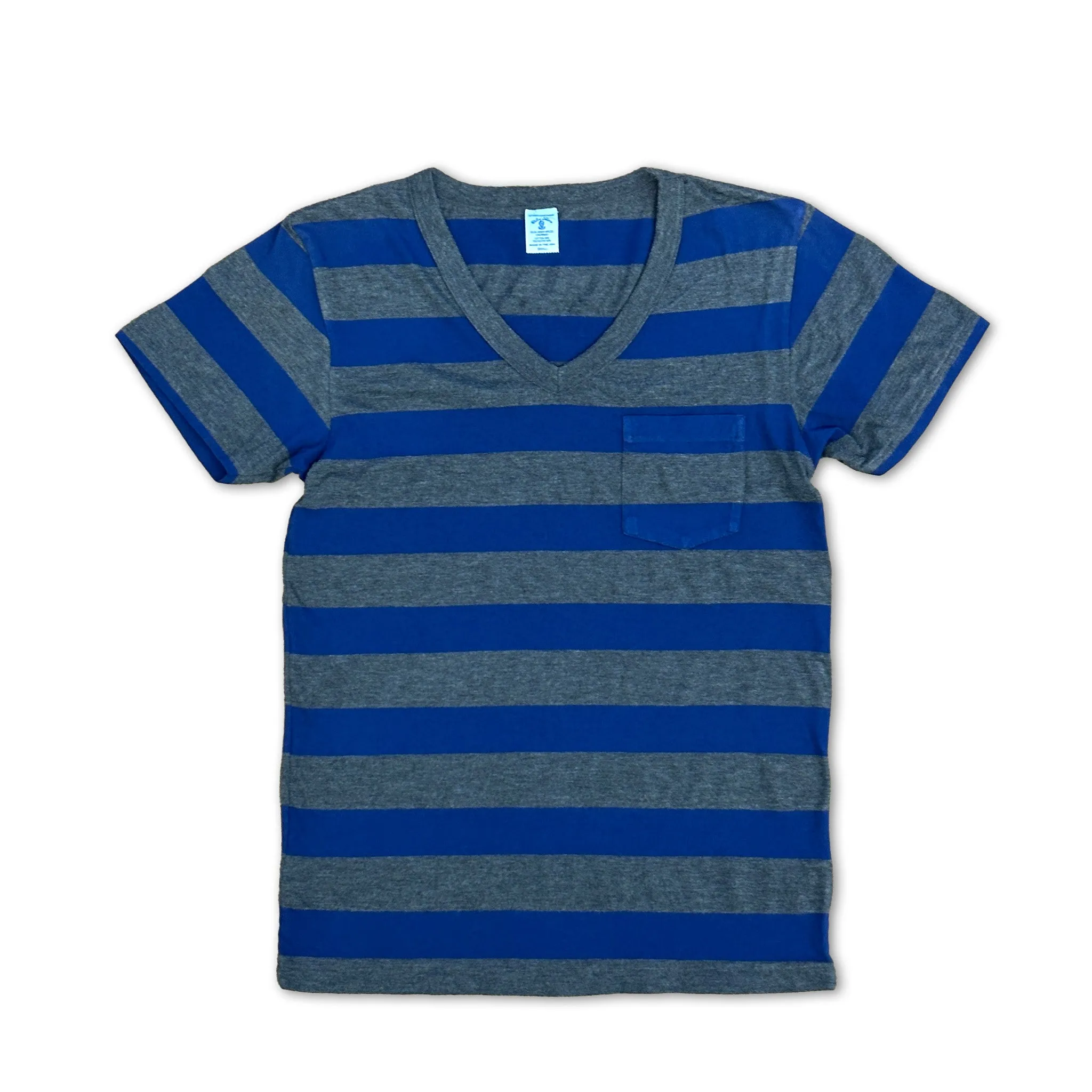 Big Stripe S/S V/N Tee w/PKT / Navy/Charcoal sold by Velva Sheen