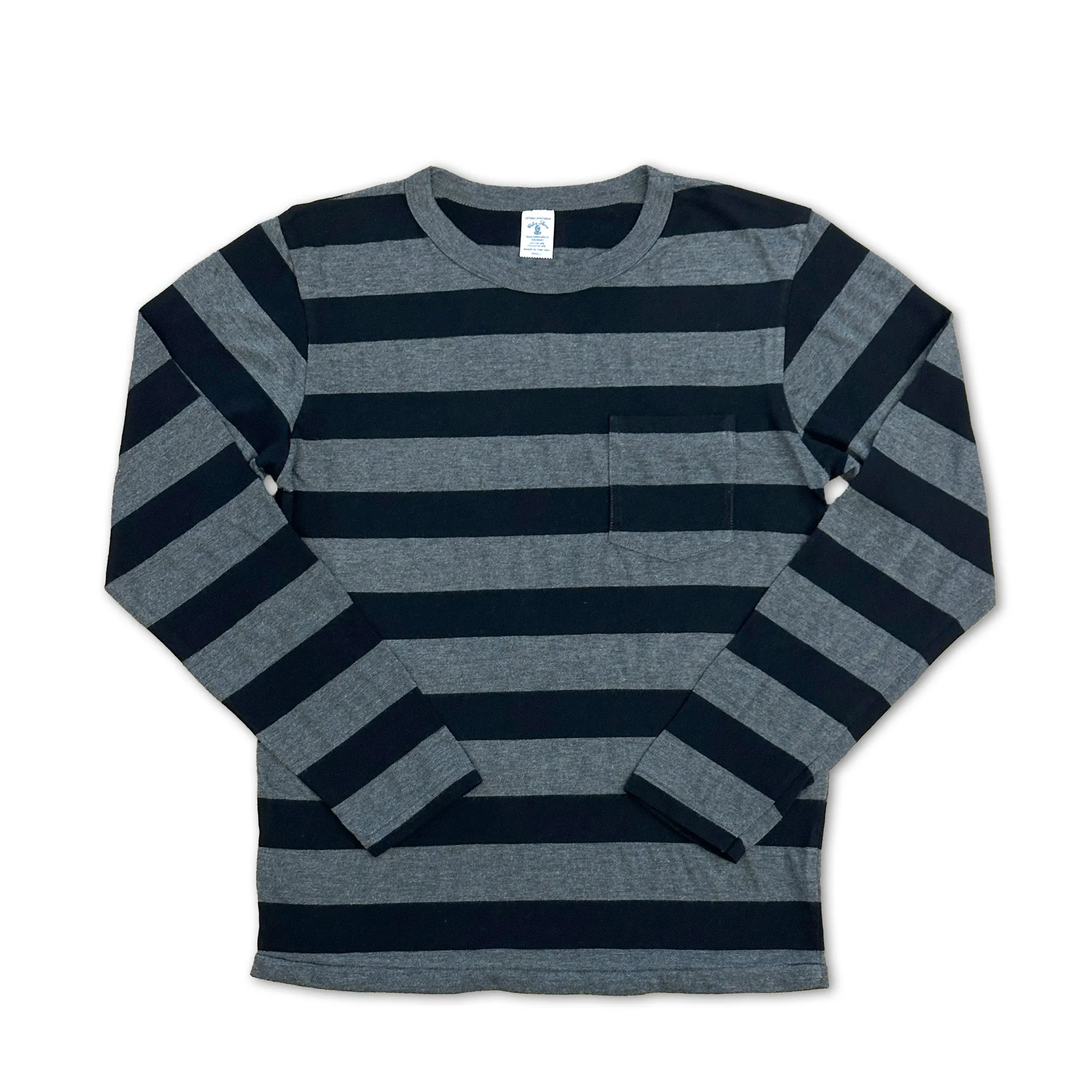 Big Stripe L/S C/N Tee w/PKT / Black/Charcoal sold by Velva Sheen