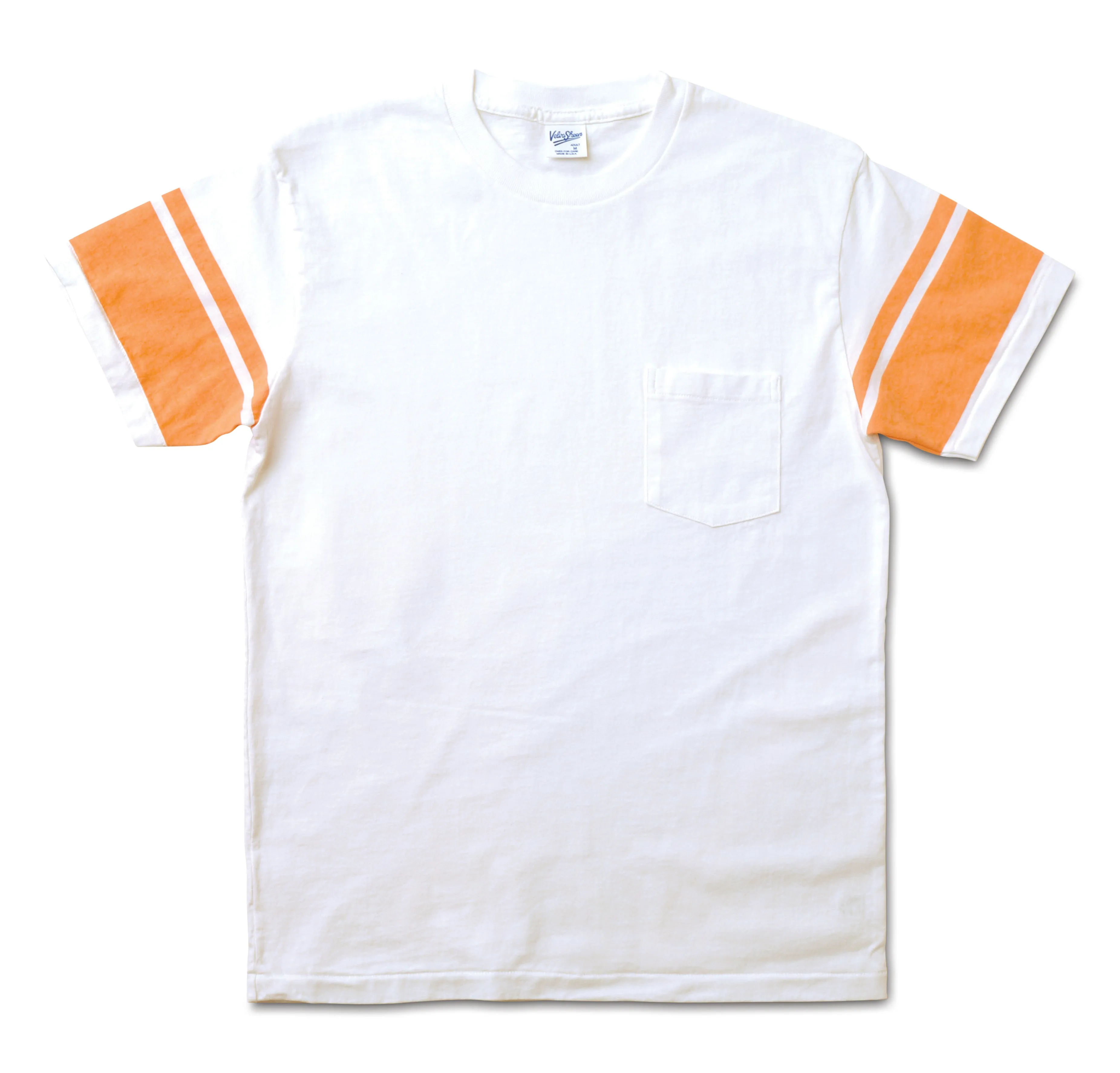 College Arm Stripe Tee / White/Orange sold by Velva Sheen