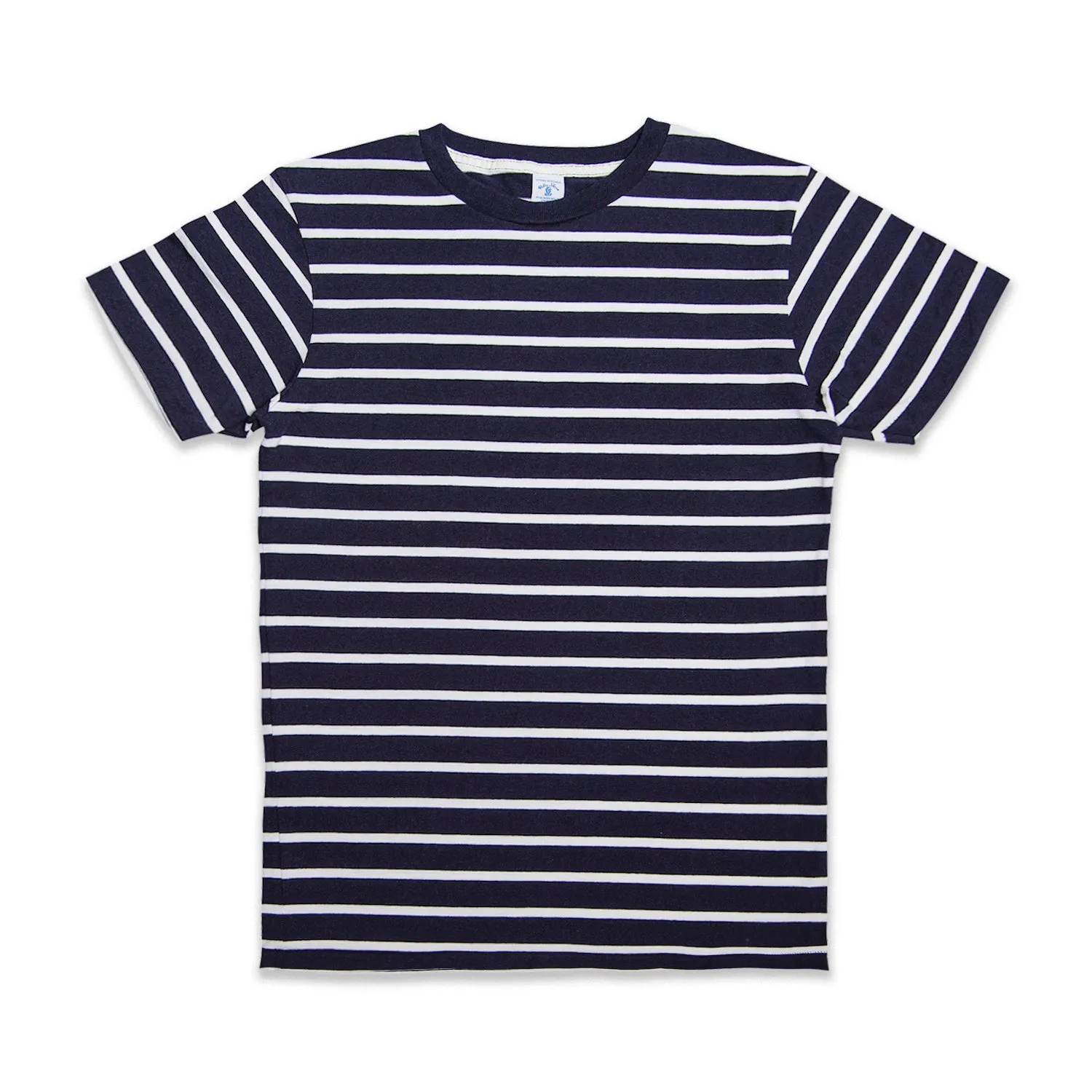 Uneven Stripe S/S C/N Tee / Navy/White sold by Velva Sheen