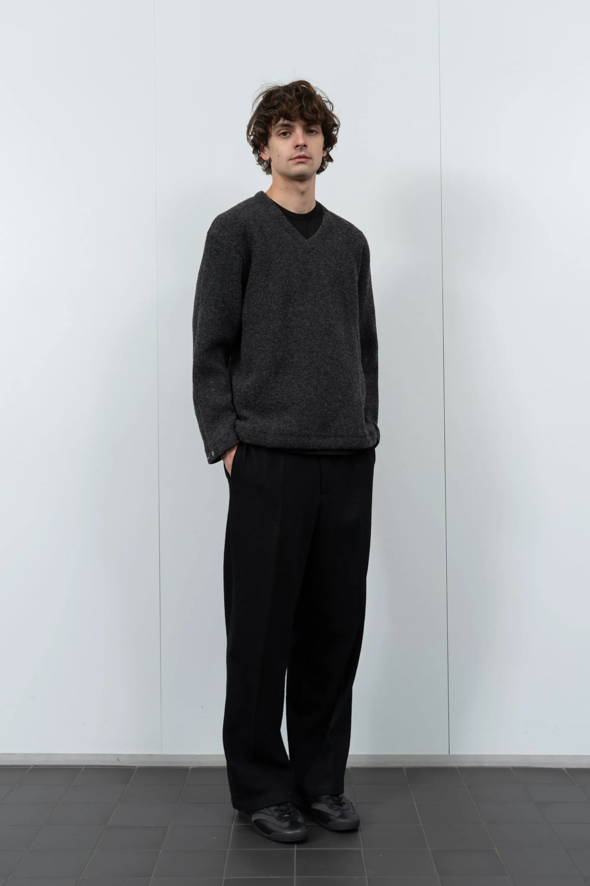 V NECK SNAP SWEATER - CHARCOAL sold by Lady White Co. product image thumbnail 2