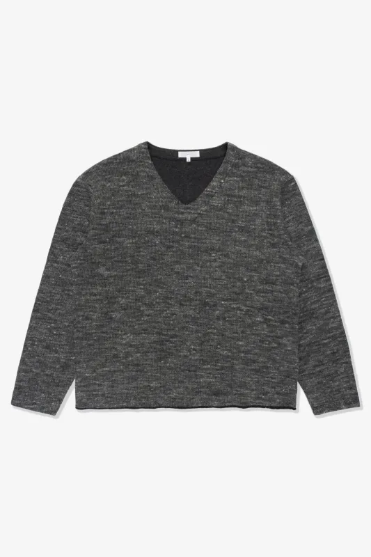 LINEN WOOL V-NECK - CHARCOAL MELANGE sold by Lady White Co.