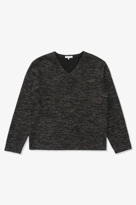 LINEN WOOL V-NECK - BLACK MELANGE sold by Lady White Co.