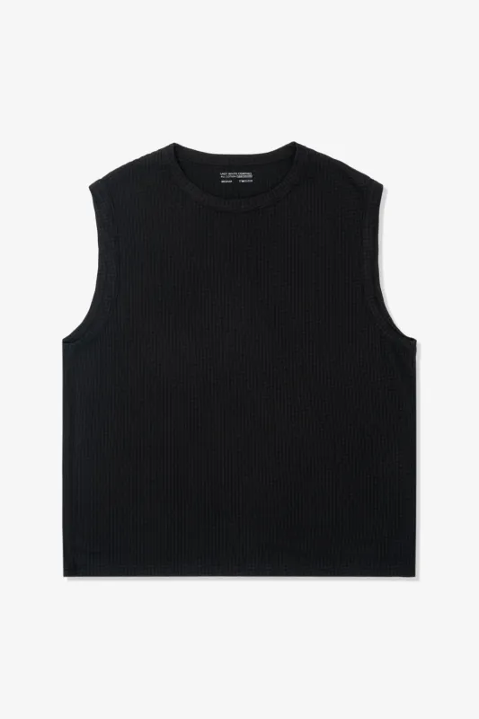 SHEER GAUZE SLEEVELESS T-SHIRT - BLACK made by Lady White Co.