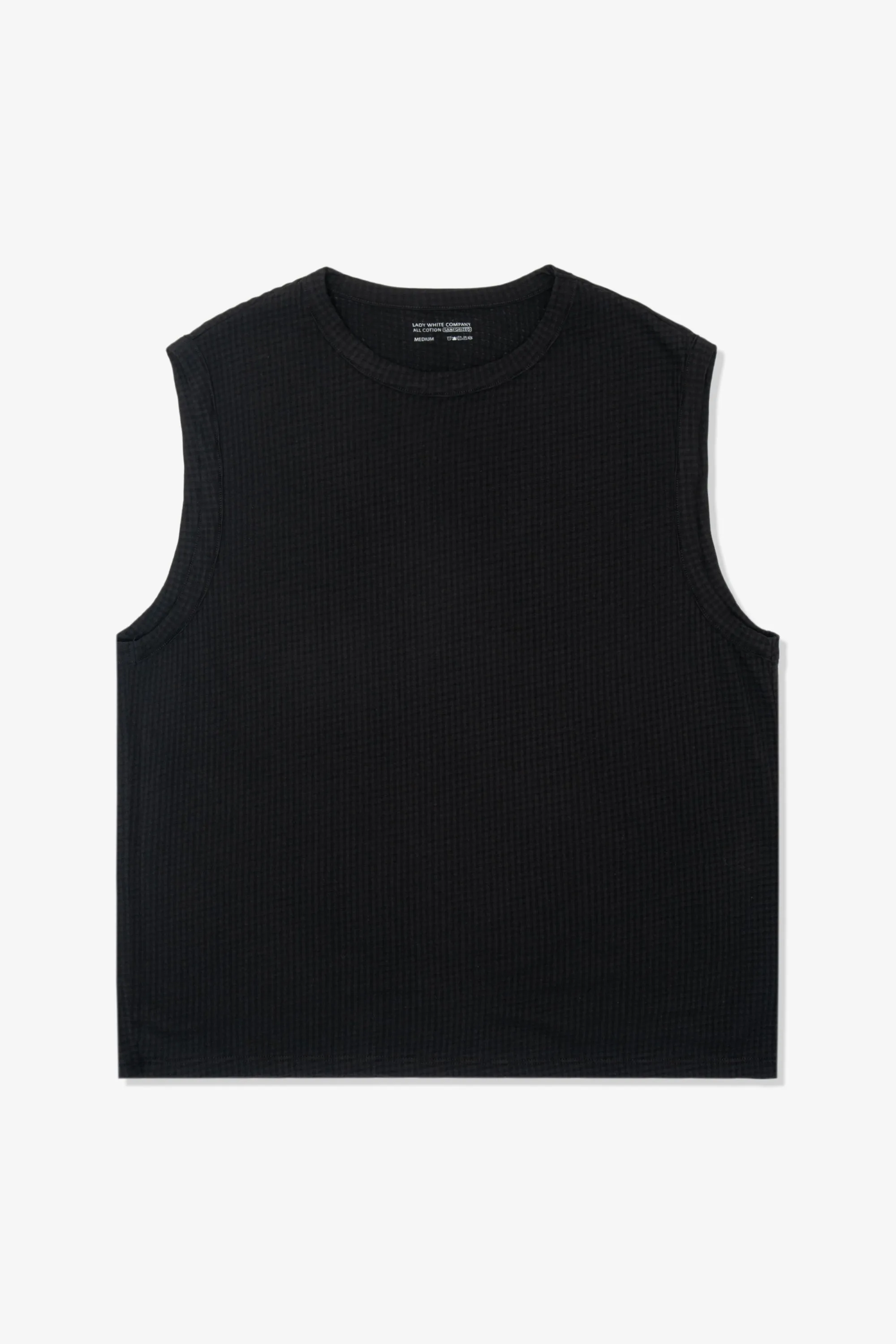 SHEER GAUZE SLEEVELESS T-SHIRT - BLACK sold by Lady White Co.