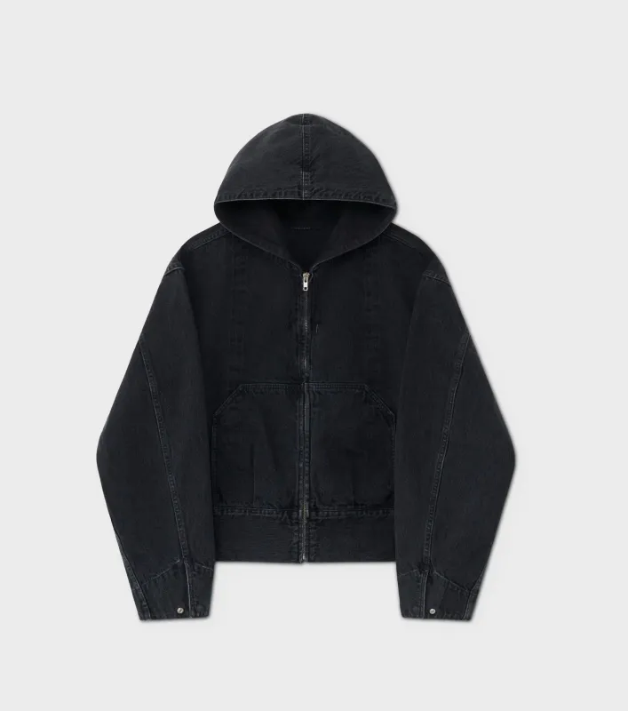 HOODED DENIM BLOUSON - FADED BLACK made by Lady White Co.