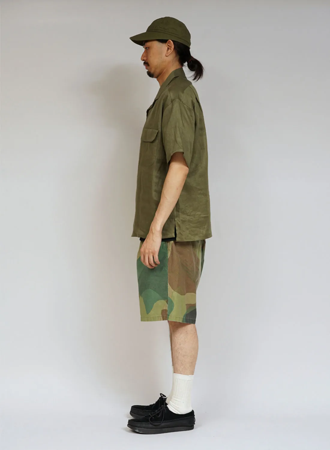Open Collar Shirt Linen Twill in Green sold by Nigel Cabourn product image thumbnail 4