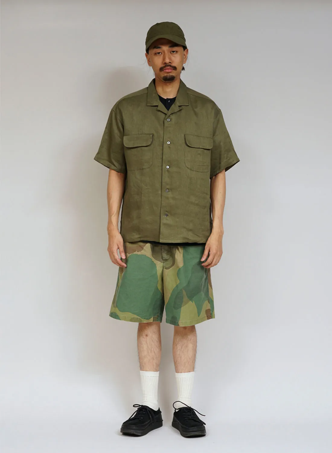Open Collar Shirt Linen Twill in Green sold by Nigel Cabourn product image thumbnail 3