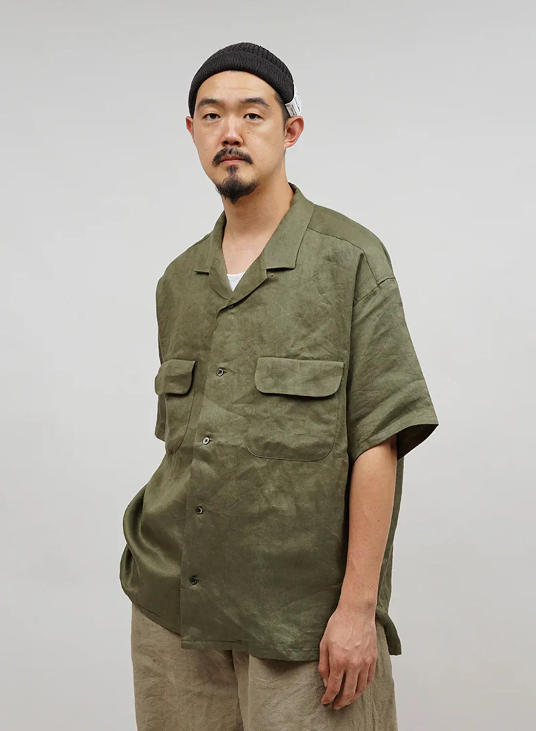 Open Collar Shirt Linen Twill in Green sold by Nigel Cabourn product image thumbnail 2