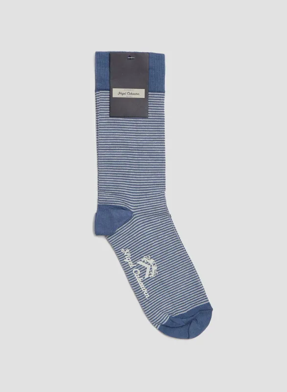 Cotton Stripe Socks in Grey/Ecru made by Nigel Cabourn