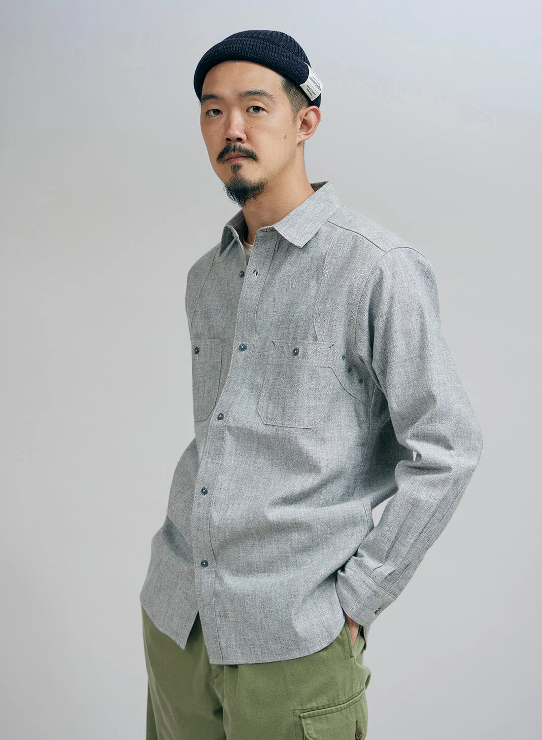 New Medical Shirt Salt & Pepper in Light Grey sold by Nigel Cabourn product image thumbnail 2