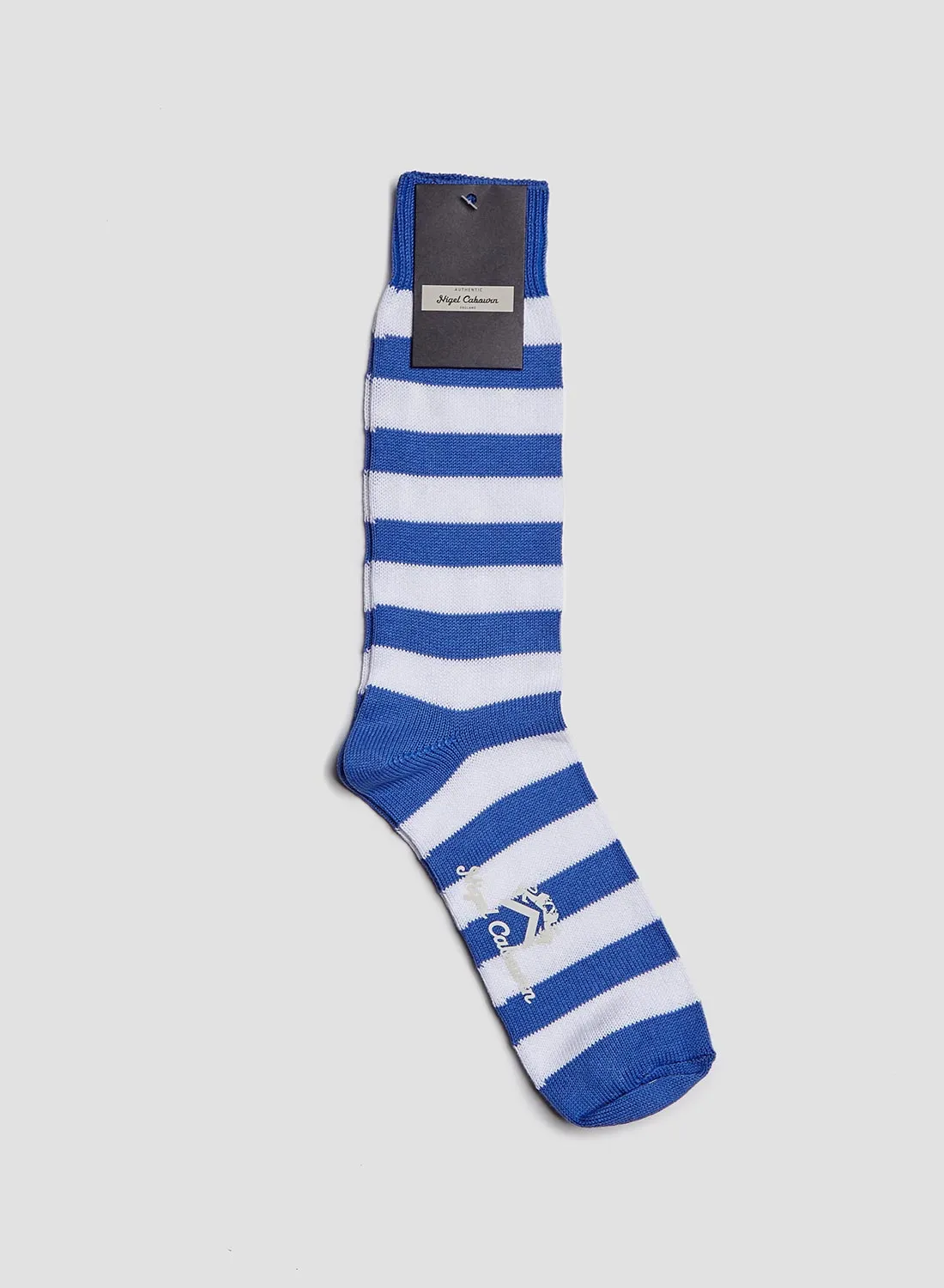 Cotton Stripe Socks in Blue/White sold by Nigel Cabourn