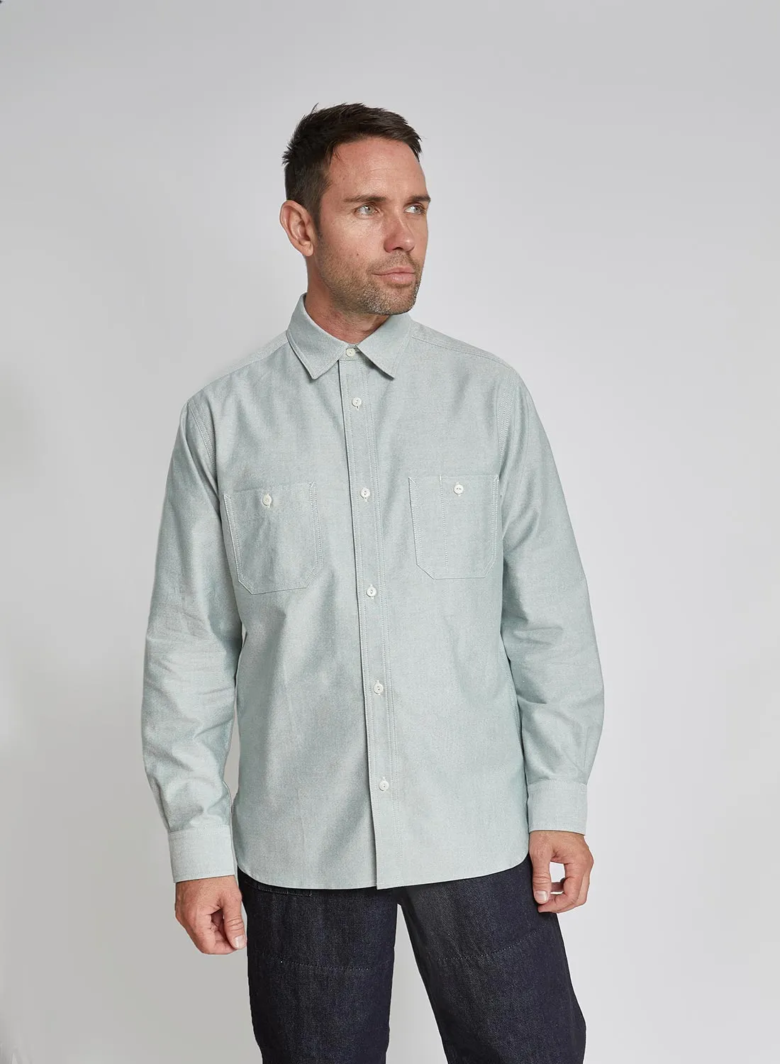 Utility Oxford Work Shirt in Green sold by Nigel Cabourn product image thumbnail 3