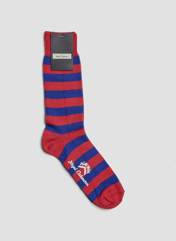 Cotton Stripe Socks in Red/Blue made by Nigel Cabourn