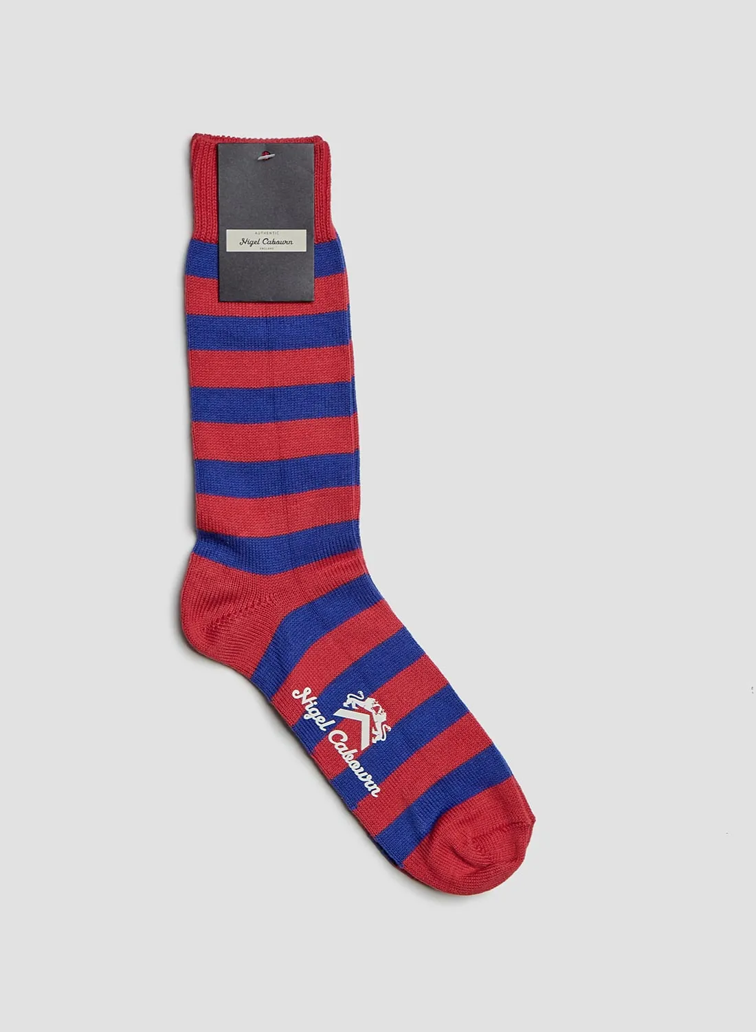 Cotton Stripe Socks in Red/Blue sold by Nigel Cabourn
