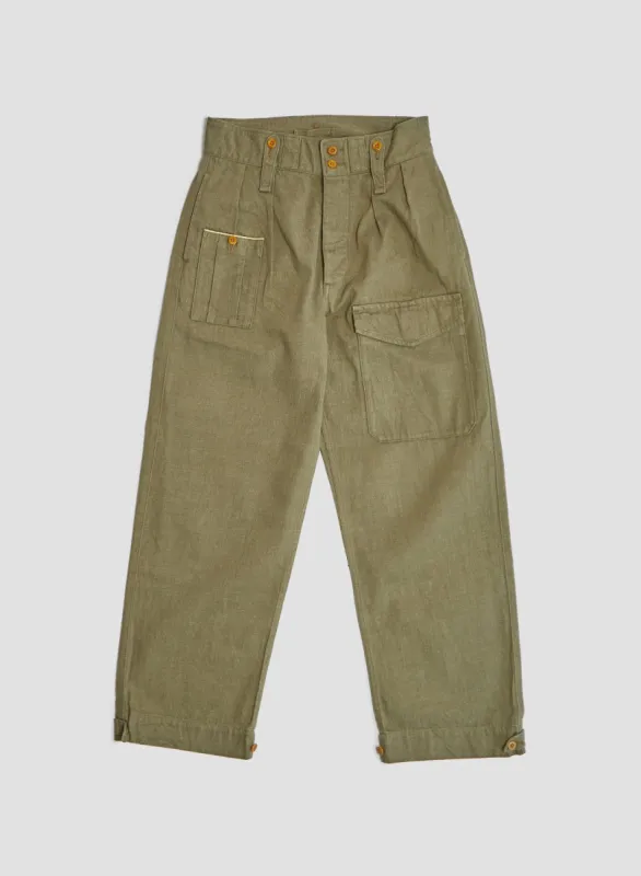British Army Pant Loose Denim in Green sold by Nigel Cabourn